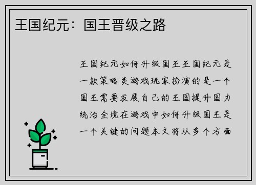 王国纪元：国王晋级之路